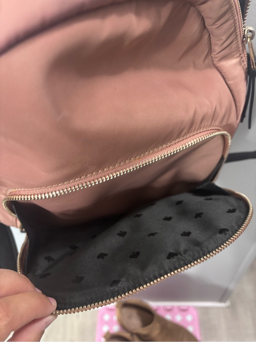 kate spade Rose Blush Nylon Mini Backpack with Black Straps - Picture 4 of 4